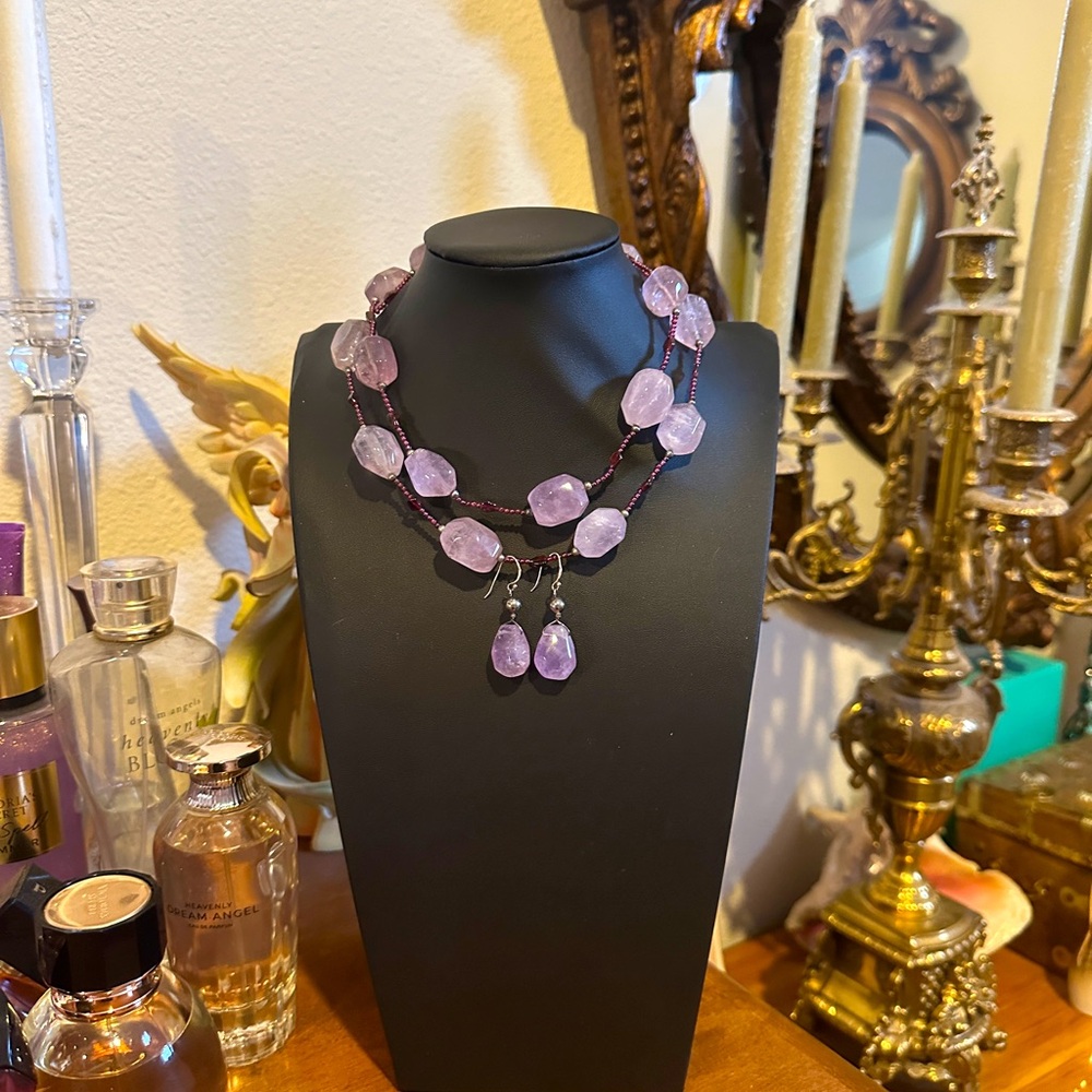 Elegant Amethyst Stone Necklace and Earring